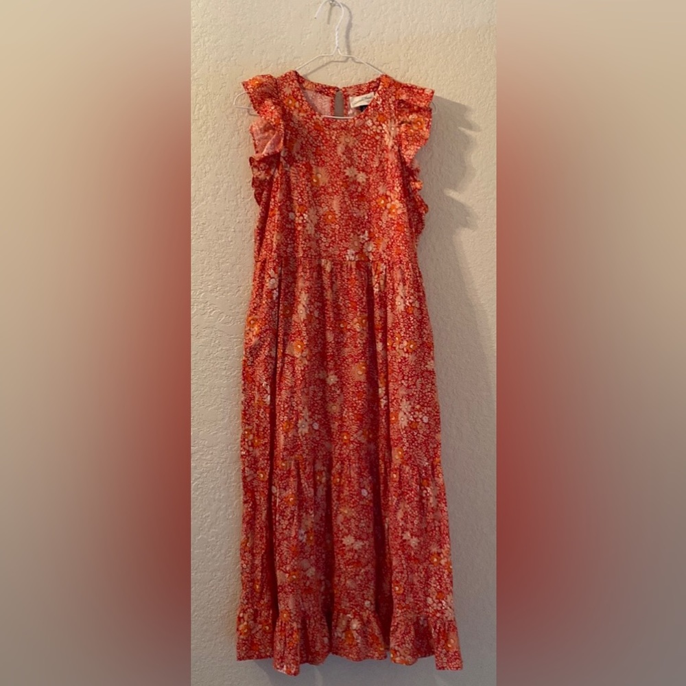 Universal Thread Coral Floral Ruffle Maxi Dress